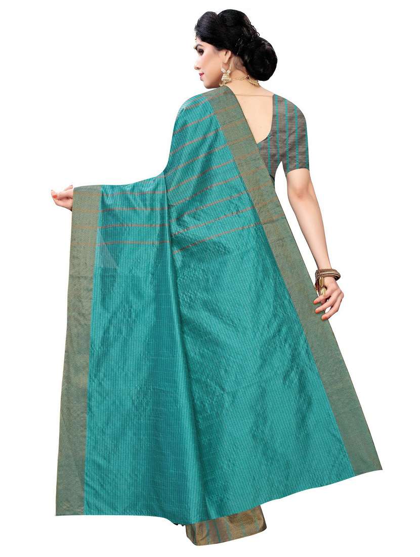 teal cotton silk woven check saree with blouse - 19569169 -  Standard Image - 1
