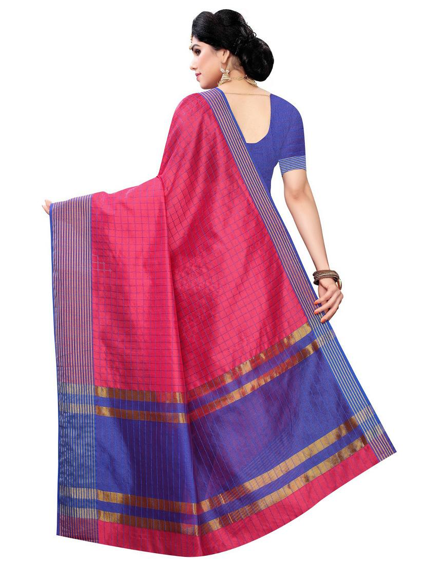 check printed woven saree with blouse - 19569271 -  Standard Image - 1