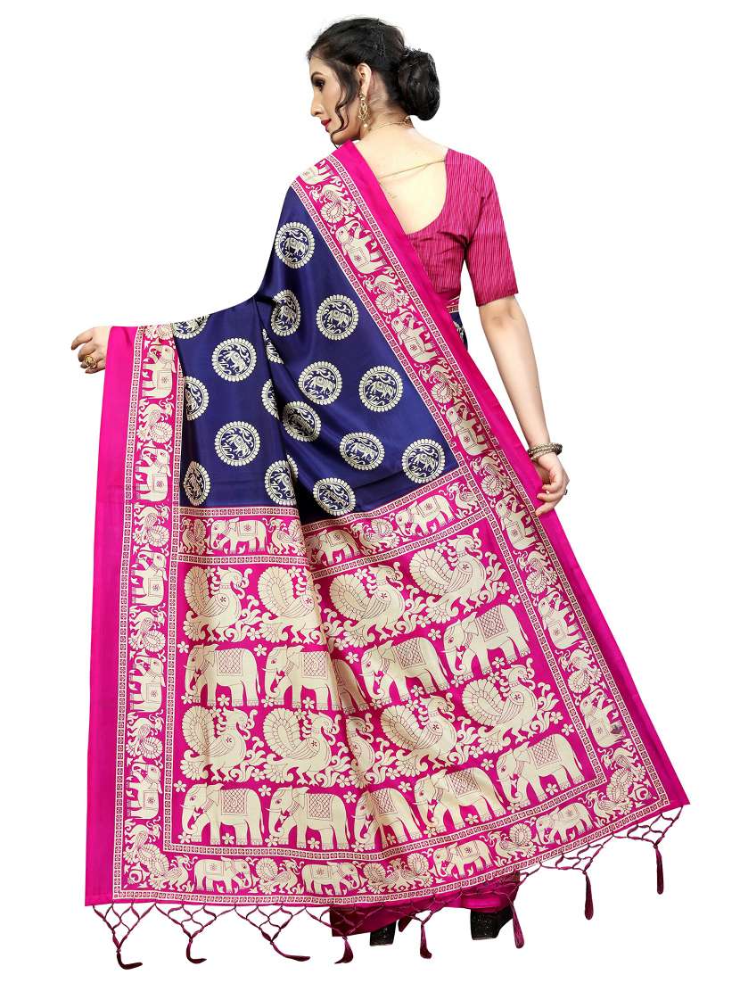 dark blue printed saree with blouse - 19569274 - Standard Image - 1
