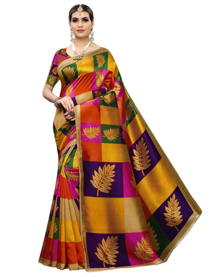 pack off 3 printed sarees with blouse - 19571312 -  Standard Image - 1