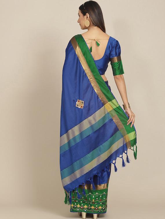 women's solid navy blue colored saree with blouse - 19572716 -  Standard Image - 1