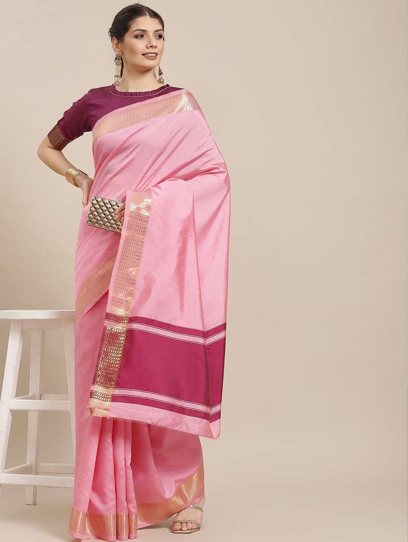 solid pink saree with blouse