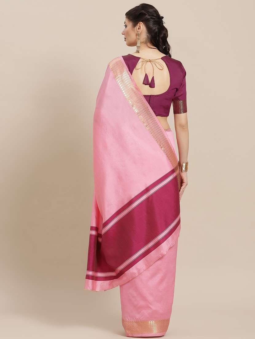 solid pink saree with blouse - 19572720 -  Standard Image - 1