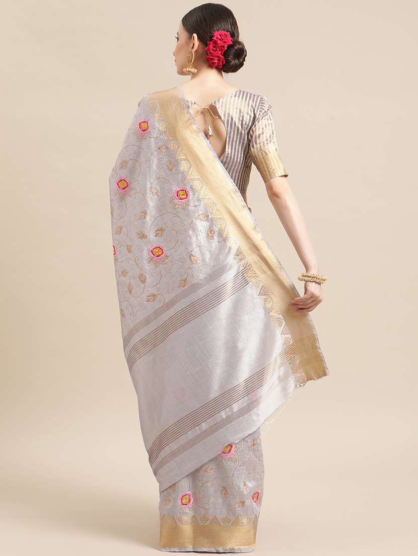 women's self design pearl grey colored saree with blouse - 19572730 -  Standard Image - 1