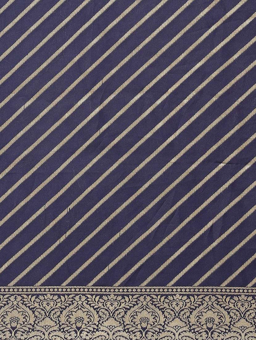 women's stripes navy blue colored saree with blouse - 19572734 -  Standard Image - 4