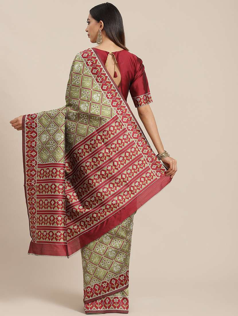 women's self design olive colored saree with blouse - 19572737 -  Standard Image - 1