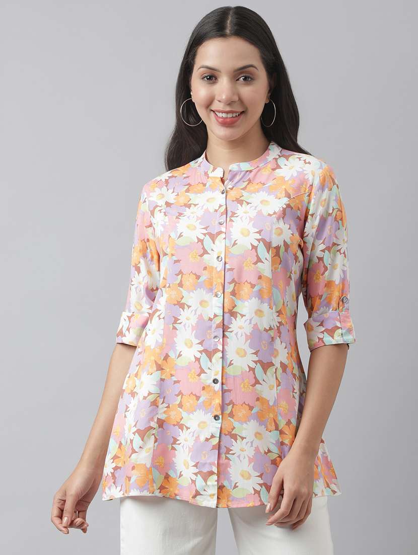 multi colored printed mandarin neck tunic