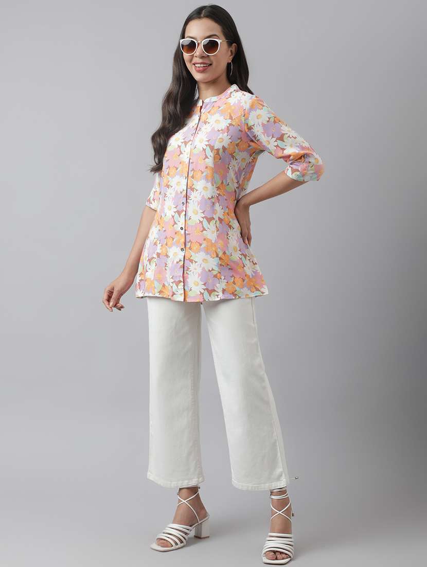 multi colored printed mandarin neck tunic - 19578178 -  Standard Image - 4