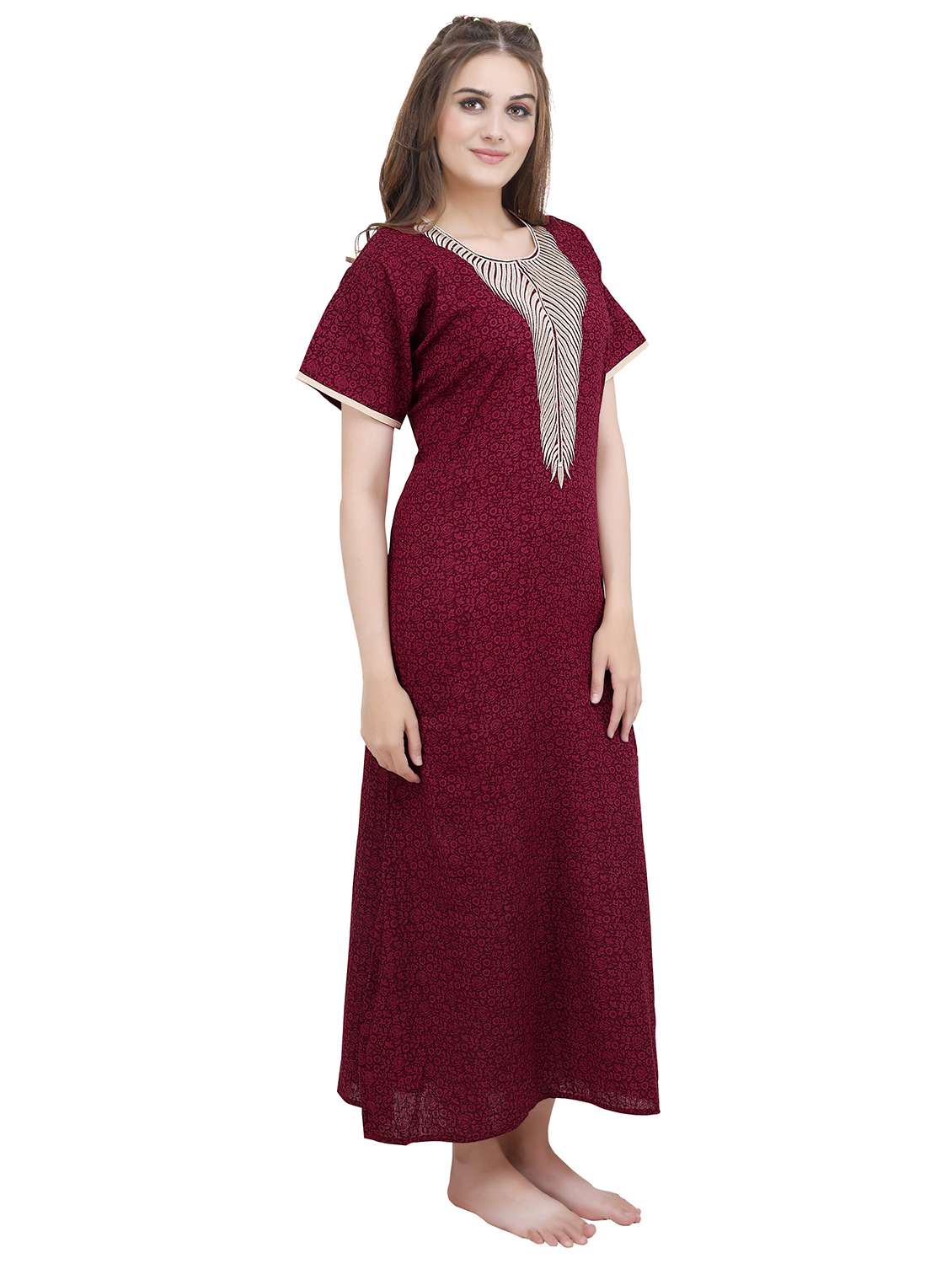embroidered neck sleepshirts & nighty - 19578472 -  Standard Image - 1