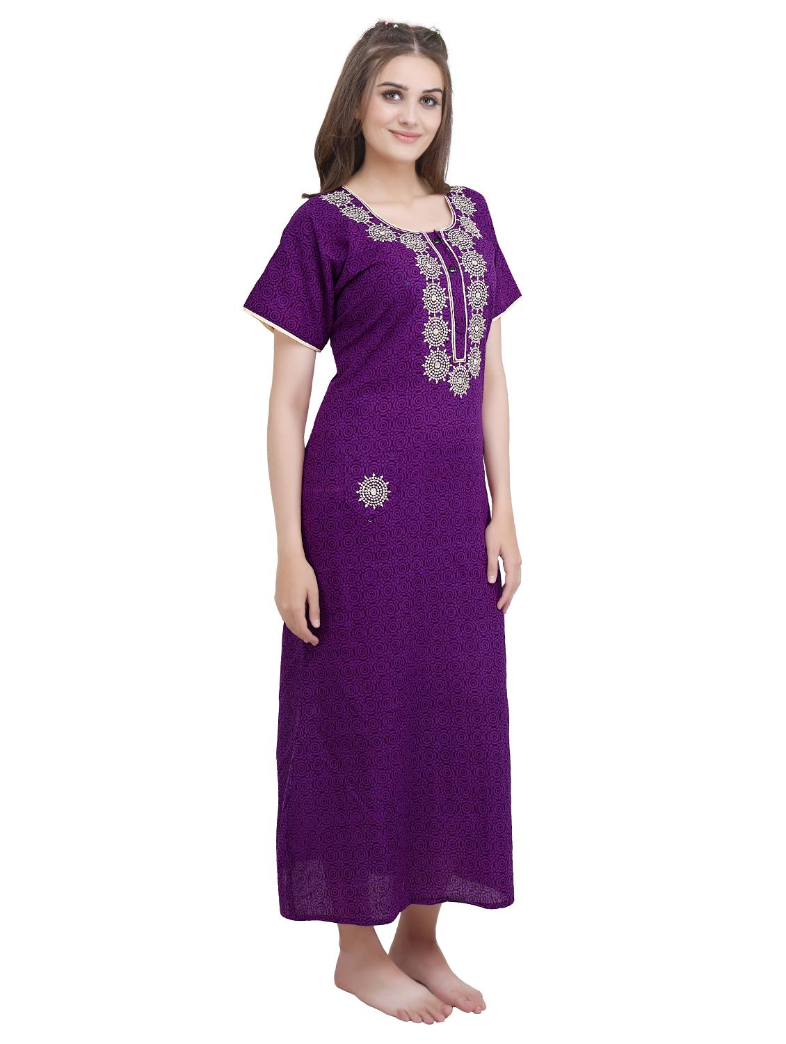 embroidered neck sleepshirts & nighty - 19578474 - Standard Image - 1
