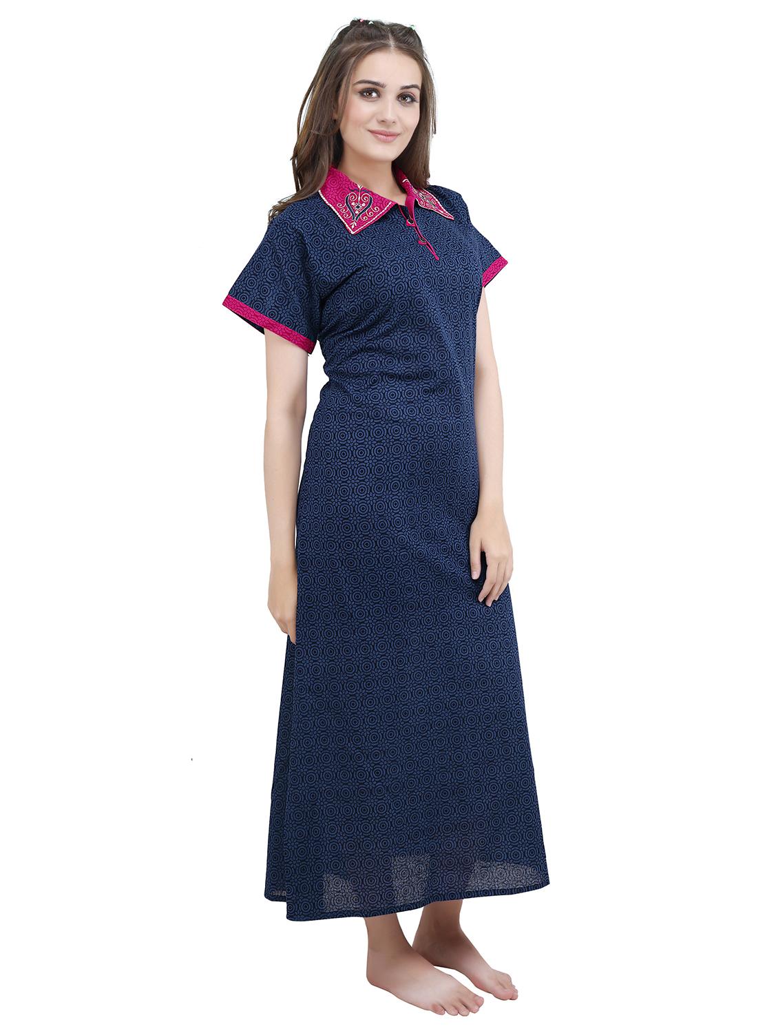 embroidered neck printed sleepshirts & nighty - 19578480 - Standard Image - 1