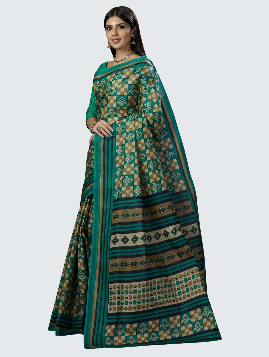 checks printed saree with blouse - 19578519 -  Standard Image - 1