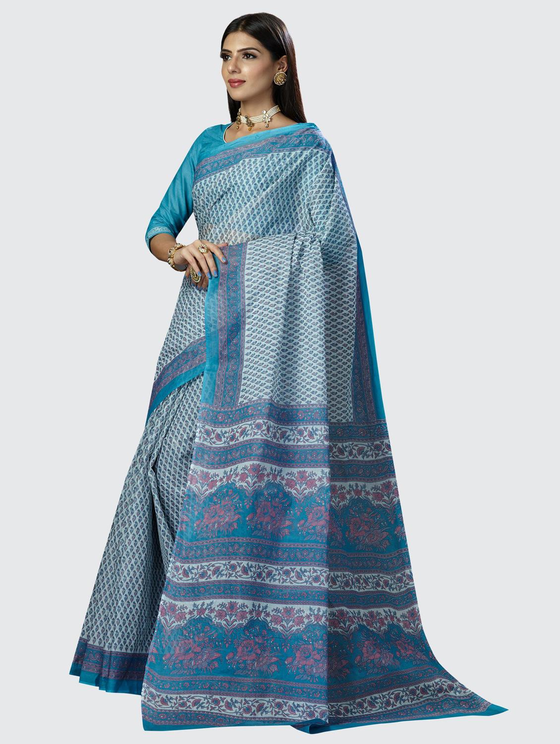 floral chanderi saree with blouse - 19578520 - Standard Image - 1