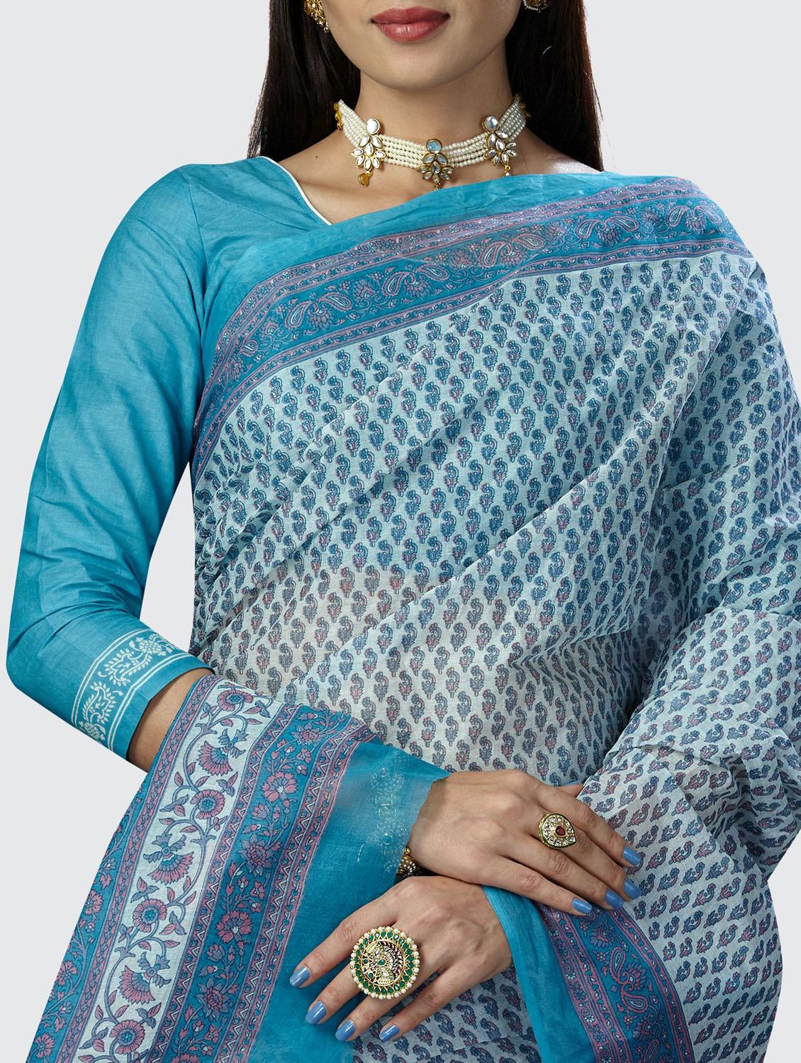 floral chanderi saree with blouse - 19578520 - Standard Image - 4