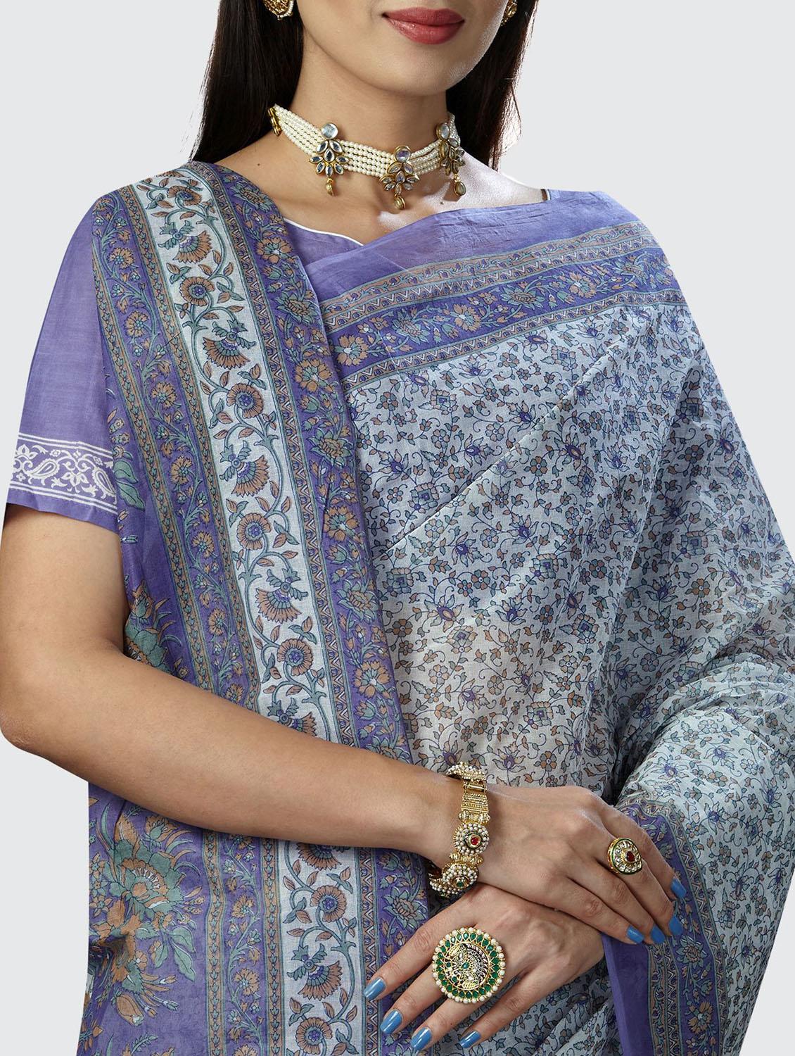 floral chanderi saree with blouse - 19578522 - Standard Image - 4