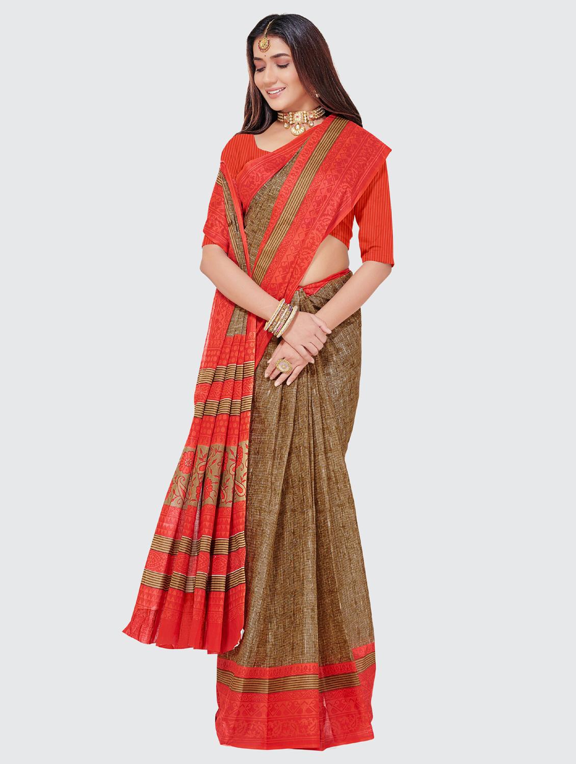 cotton printed saree with blouse - 19578524 - Standard Image - 1