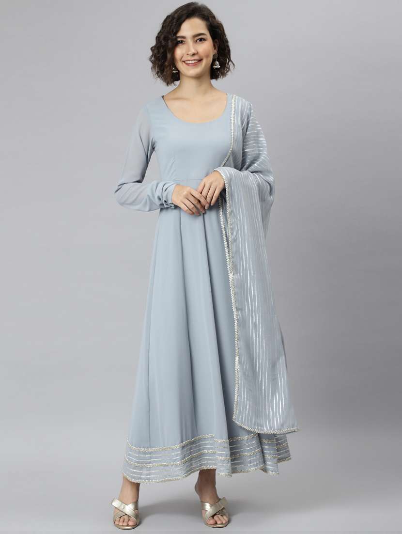 grey georgette kurta dupatta  set