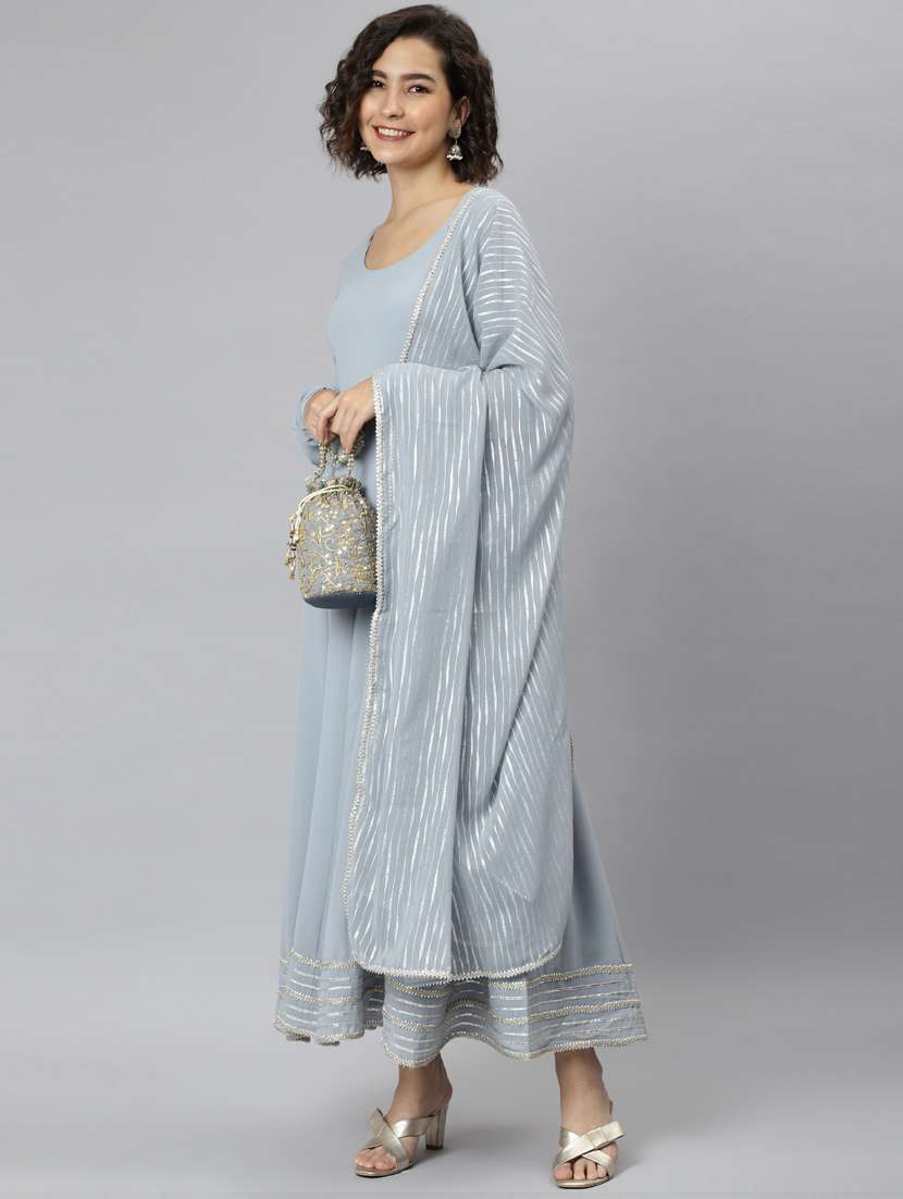 grey georgette kurta dupatta  set - 19578679 -  Standard Image - 4