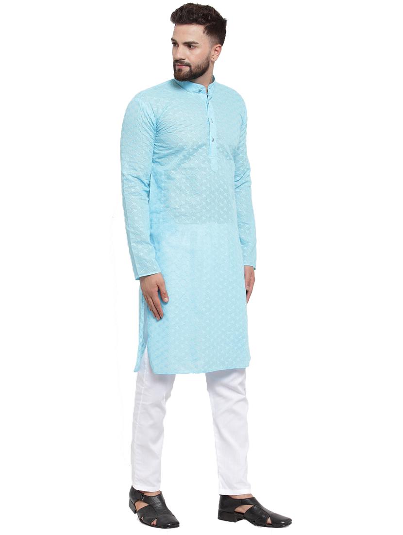 light blue kurta pyjama ethnic wear set - 19579373 - Standard Image - 1