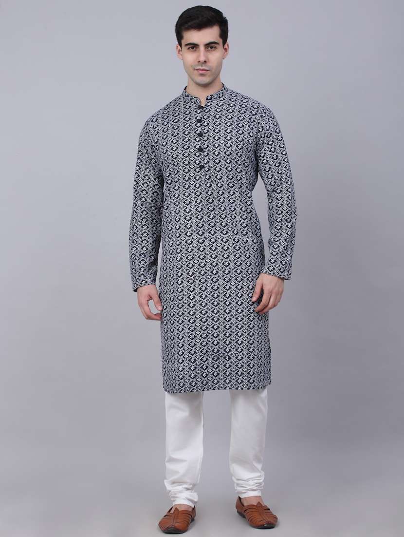 men embroidered kurta churidar ethnic wear set