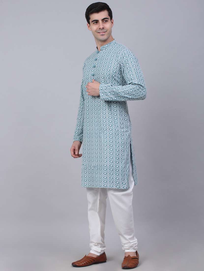 teal blue kurta pyjama ethnic wear set - 19579384 - Standard Image - 1