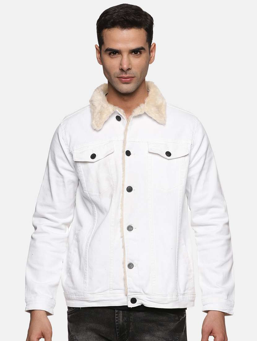 white solid denim jacket - 19579411 -  Zoom Image - 0