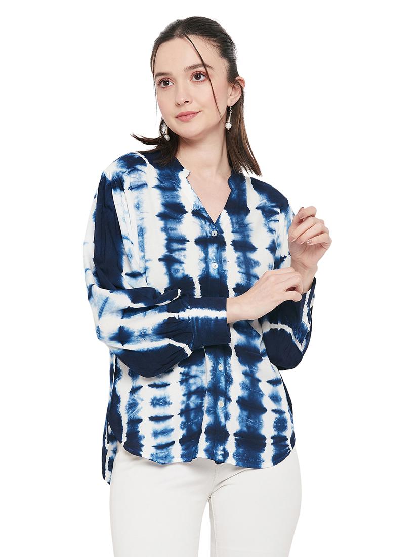 women mandarin collar tie-dyed regular shirt - 19580380 -  Zoom Image - 0