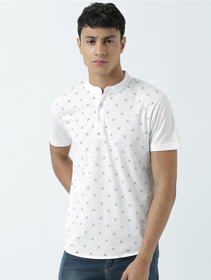 men mandarin neck neck printed t-shirt - 19580482 - Zoom Image - 0