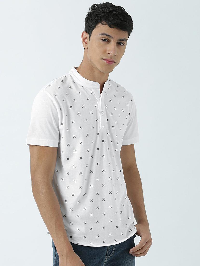 men mandarin neck neck printed t-shirt - 19580482 - Standard Image - 1