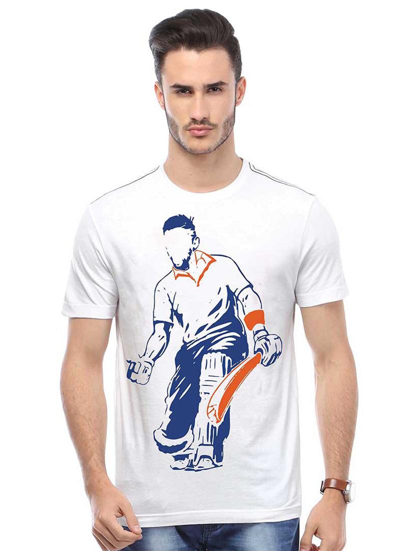 white printed cotton blend regular t-shirt