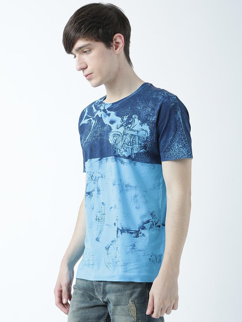 blue printed cotton blend regular t-shirt - 19580748 - Standard Image - 1