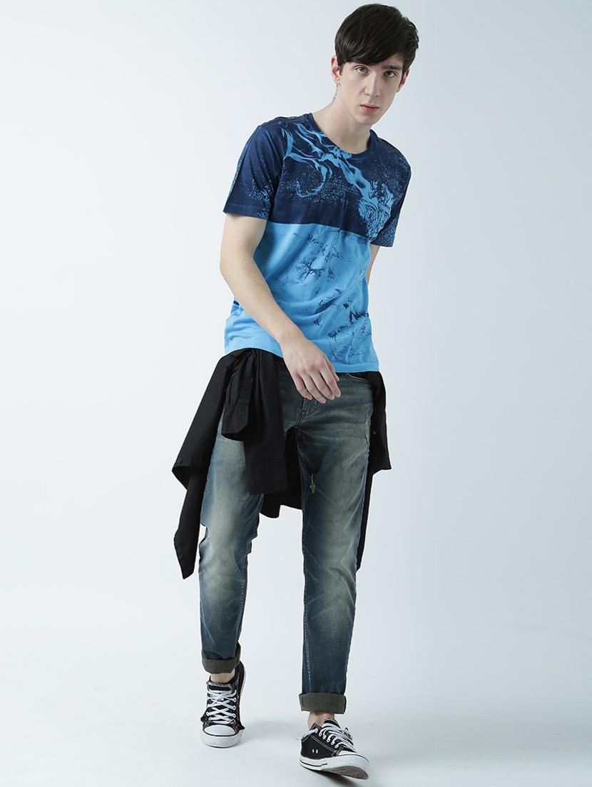 blue printed cotton blend regular t-shirt - 19580748 - Standard Image - 4