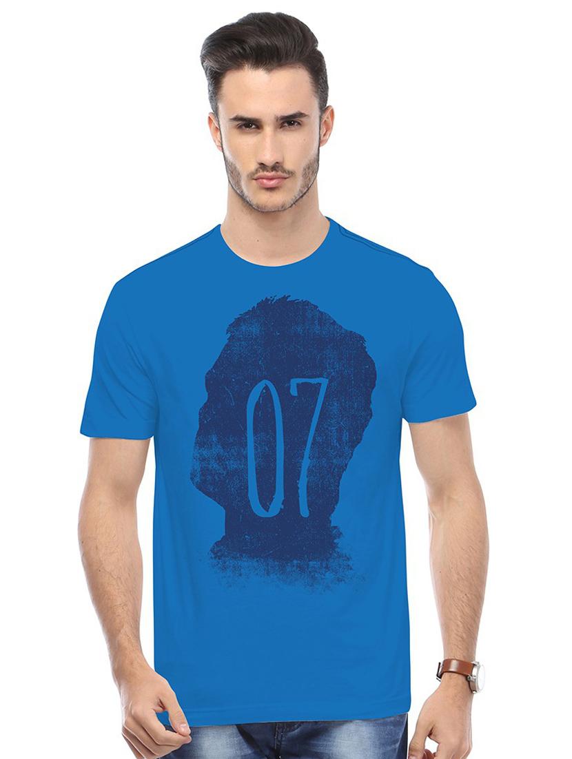 blue printed cotton blend regular t-shirt