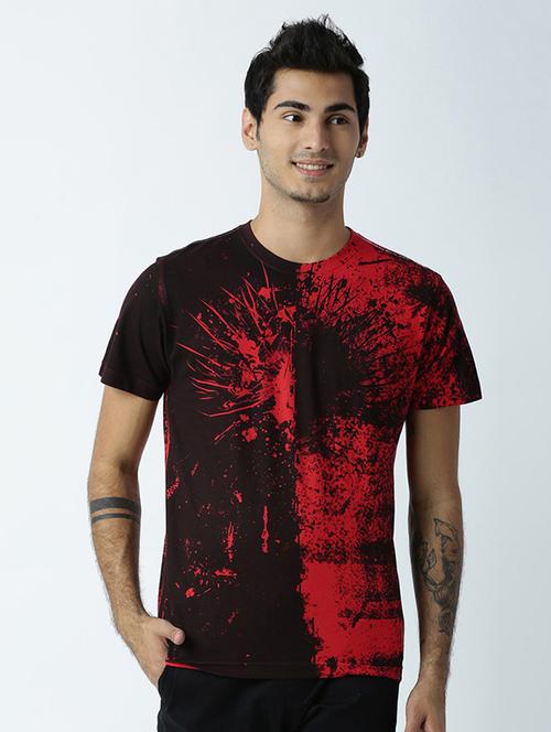 red color blocked cotton blend regular t-shirt - 19580794 -  Standard Image - 0