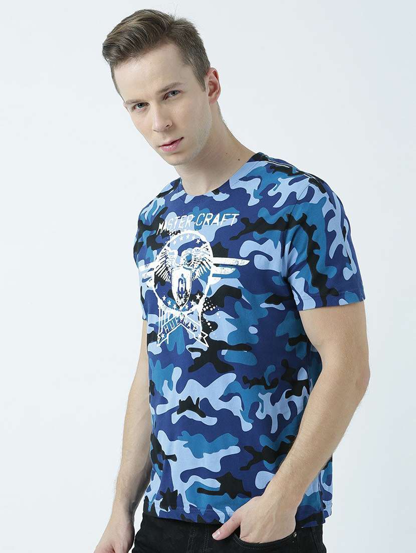 blue printed cotton blend regular t-shirt - 19580831 -  Standard Image - 1