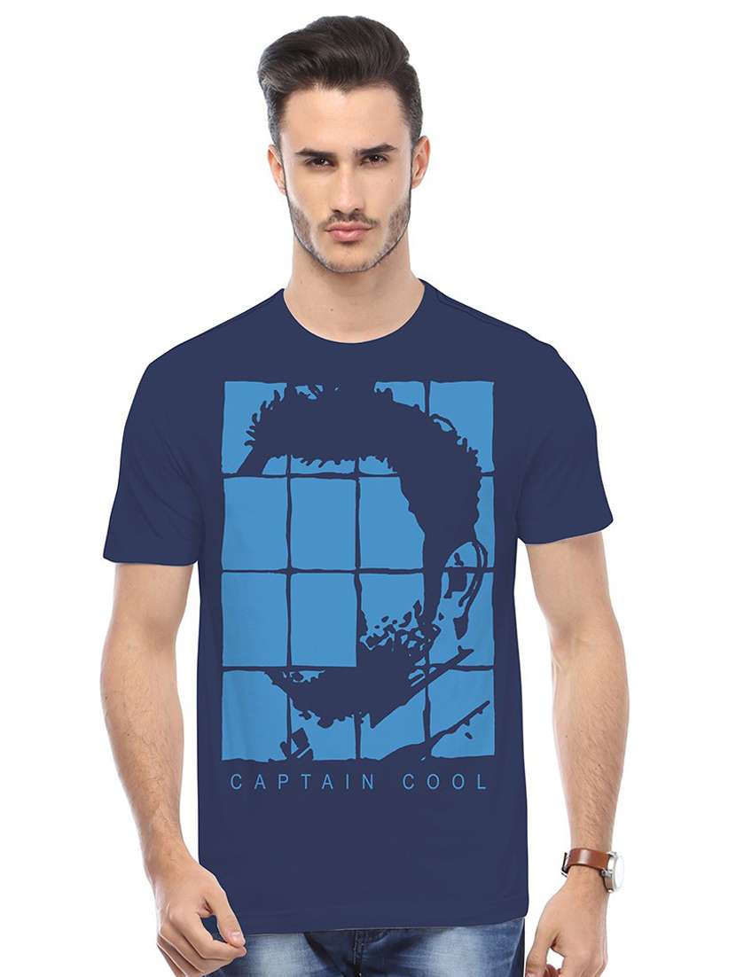 blue printed cotton blend regular t-shirt - 19580852 -  Zoom Image - 0
