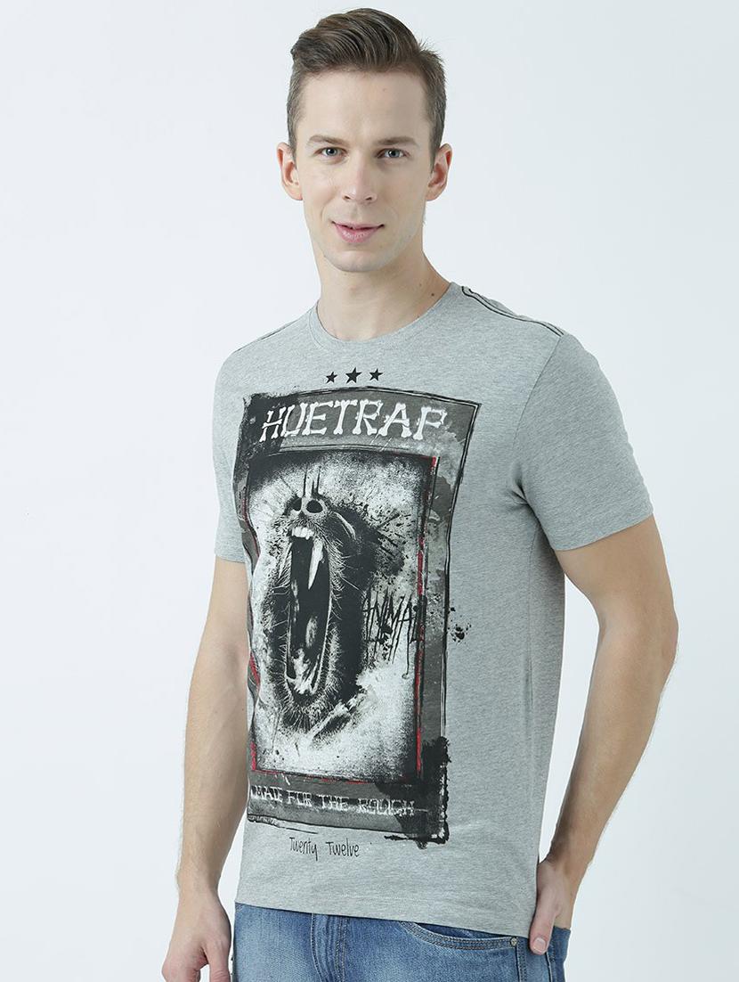 grey printed cotton blend regular t-shirt - 19580892 - Standard Image - 1