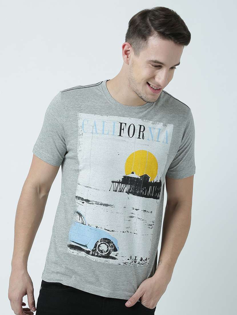 grey printed cotton blend regular t-shirt