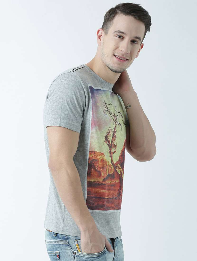 grey printed cotton blend regular t-shirt - 19580899 -  Standard Image - 1