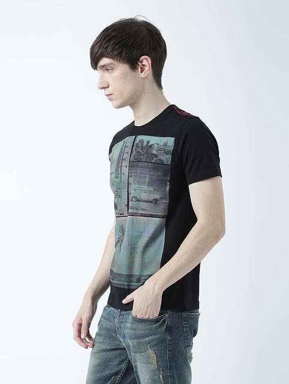 black graphic print cotton blend regular t-shirt - 19581068 -  Standard Image - 1