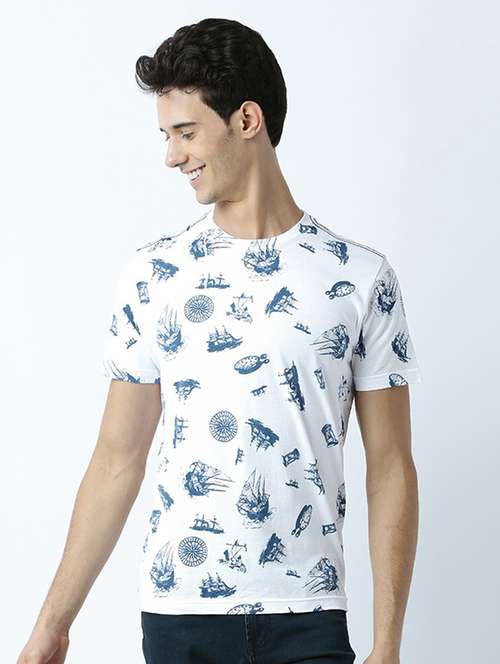 white printed cotton blend regular t-shirt - 19581112 - Standard Image - 0