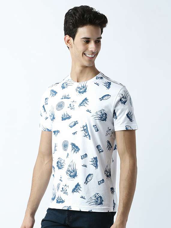 white printed cotton blend regular t-shirt - 19581112 - Standard Image - 1