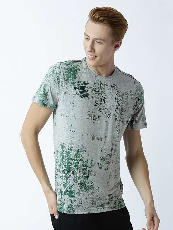 grey printed cotton blend regular t-shirt - 19581206 -  Standard Image - 1