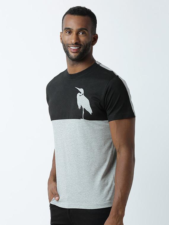grey color blocked cotton blend regular t-shirt - 19581210 - Standard Image - 1