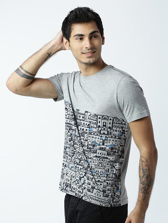 grey printed cotton blend regular t-shirt - 19581214 -  Standard Image - 1