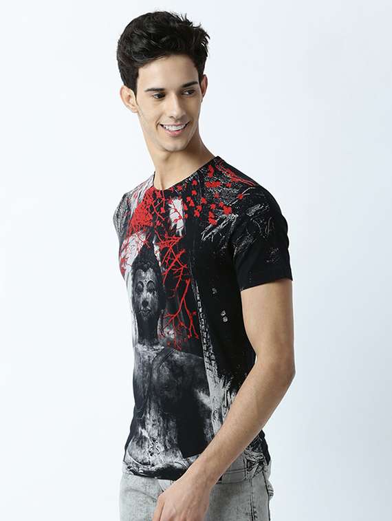 black printed cotton blend regular t-shirt - 19581250 -  Standard Image - 1