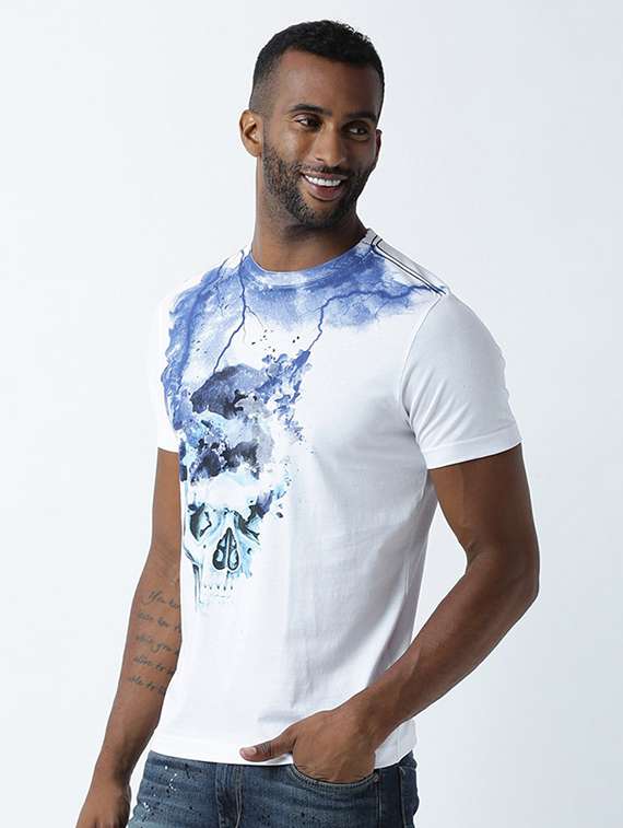 white printed cotton blend regular t-shirt - 19581290 -  Standard Image - 1