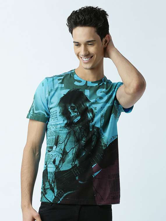blue printed cotton blend regular t-shirt - 19581298 - Zoom Image - 0