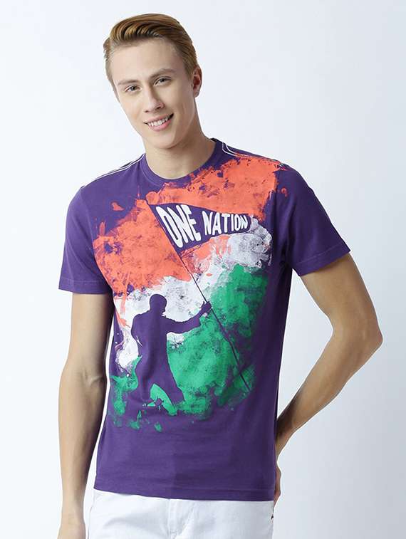 purple printed cotton blend regular t-shirt