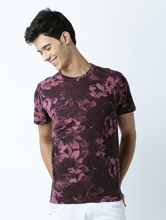 purple printed cotton blend regular t-shirt